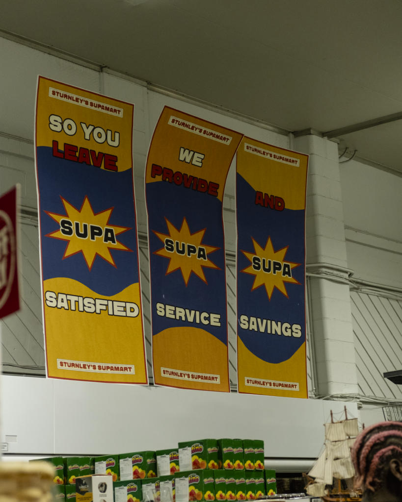 Store banners used to provide colour and noise to blank space